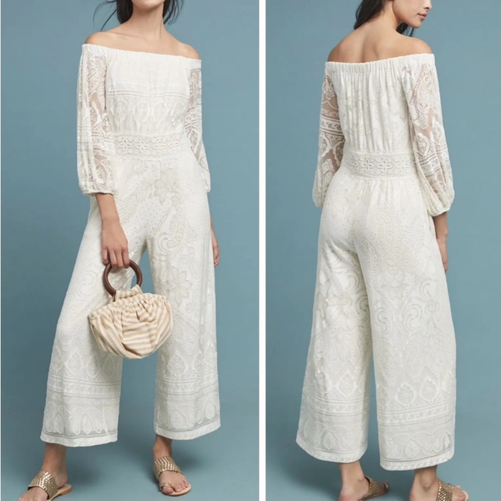 Anthropologie FARM Rio Elliott Off Shoulder Wide Leg Jumpsuit